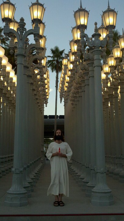 Jesus in front of Urban Light
