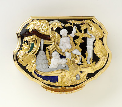 Jean Fremin (gold box) and Claude Bornet (enamel), Snuffbox with Putti and Nymphs, 1768–69, France, long-term loan from The Rosalinde and Arthur Gilbert Collection on loan to the Victoria and Albert Museum, London